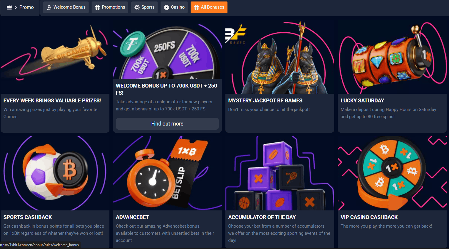 Bónus de Boas-Vindas do 1xBit Casino – Até 7 BTC + 250 Rodadas Grátis