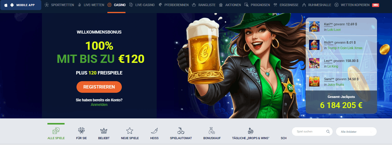 Bónus de Boas-Vindas do 20bet Casino – 100% até €120 + 120 Rodadas Grátis