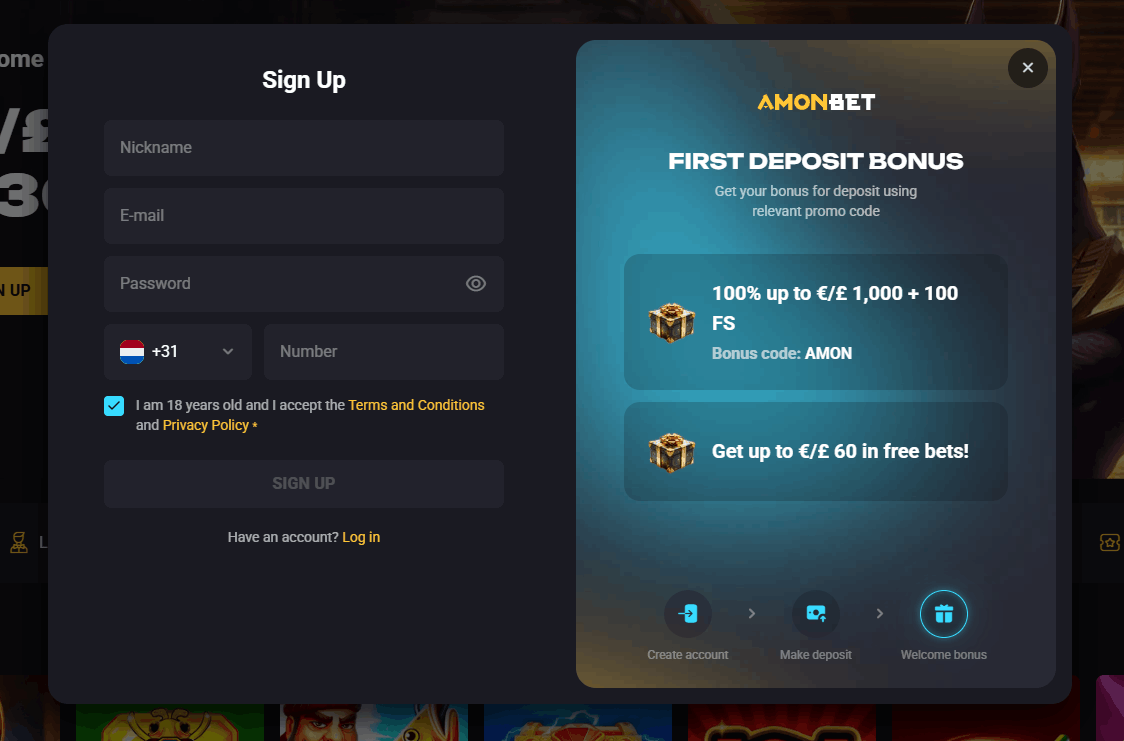 Como se Registar no AmonBet Casino – Passo a Passo