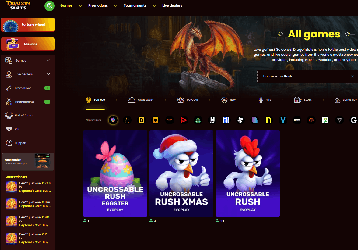 Dragonslots Casino – Uncrossable Rush com bónus de boas-vindas de 825% e 650 rodadas grátis
