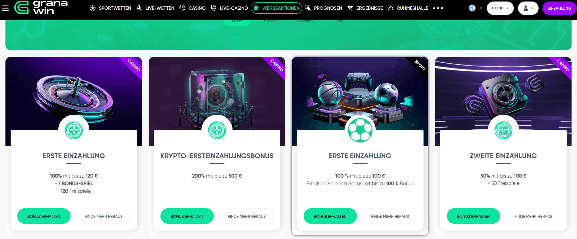 Bónus de Boas-Vindas do Granawin Casino – 150% até €250 + 170 Rodadas Grátis