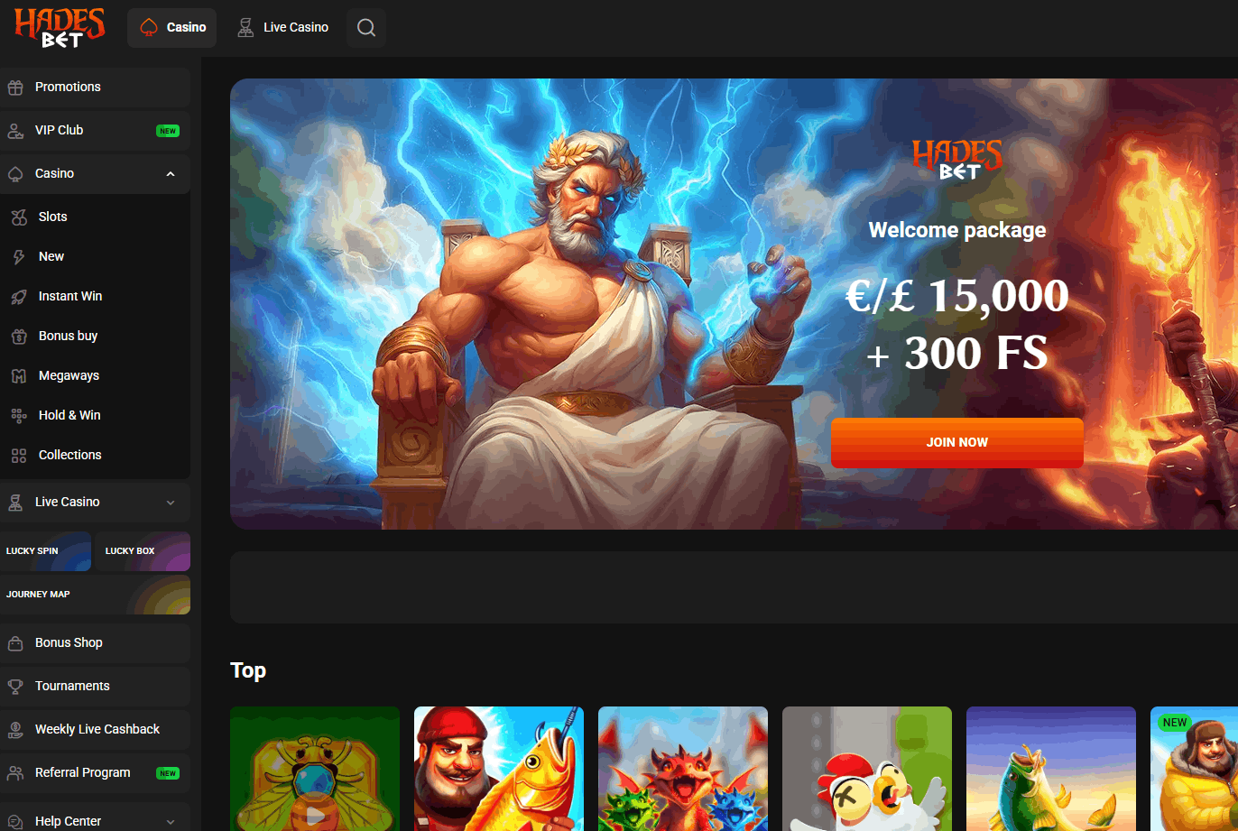 Hadesbet Casino – 400% até €15.000 + 300 rodadas grátis e 155 fornecedores